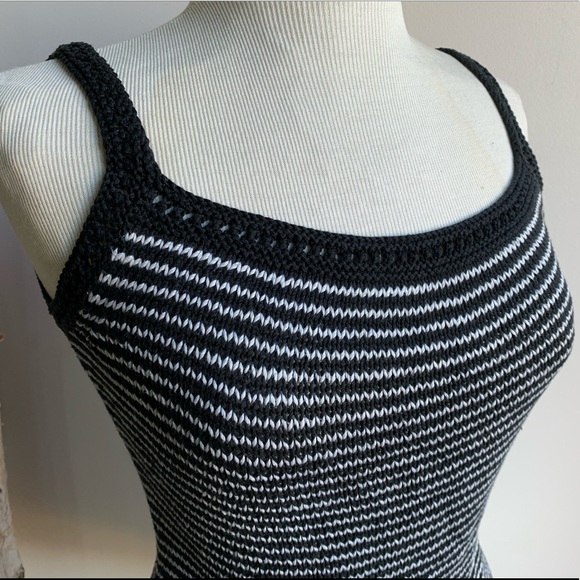 Silk Knit Crochet Tank Top Handmade by MACC Black + White Stripe - Picture 6 of 9